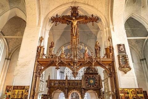 Triumphal cross in the interior of Lübeck Cathedral, Hanseatic City of Lübeck, Schleswig-Holstein,