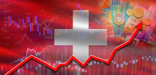 Switzerland financial growth on market graph. Switzerland economic growth on financial graph