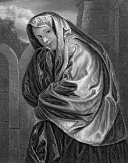 Portrait of a Venetian woman, woman with veil, steel engraving after a painting by Giovanni