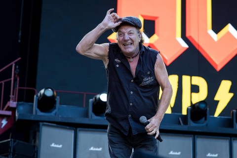 Brian Johnson, lead singer of AC/DC live on Power Up Tour 2025 at the Olympiastadion Berlin on 30