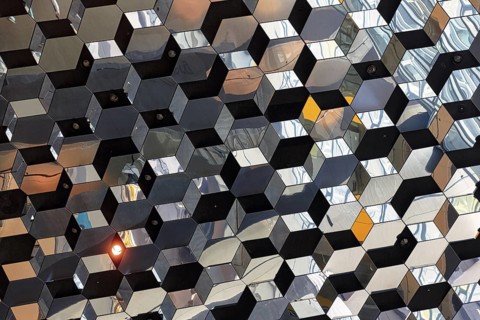 Harpa Concert Hall, interior view, detail with geometric patterns, hexagon, interior view,