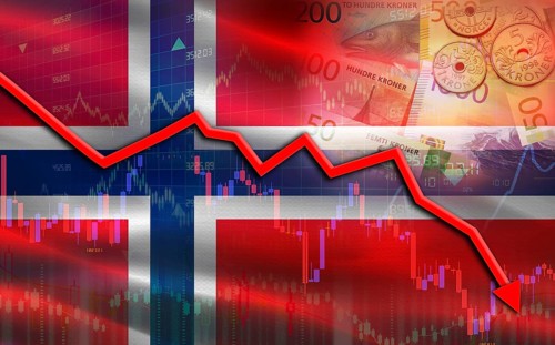 Norway financial fall on economy market. Norway financial crisis on economic graph