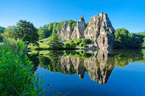 The Externsteine, a sandstone rock formation around 40 metres high in the Teutoburg Forest, are a