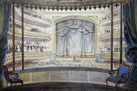 Stage, Ducal Theatre, 1845, Coburg, Upper Franconia, Bavaria, Germany, Historical, digitally