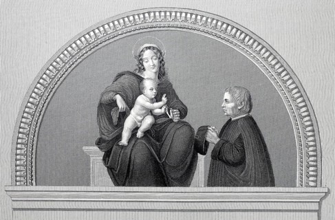 Madonna with the Child Jesus, Litta Madonna, steel engraving after a painting by Leonardo da Vinci,