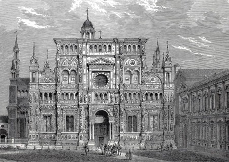 Facade of the Church of Madonna delle Grazie around 1800, Certosa di Pavia, monastery complex built