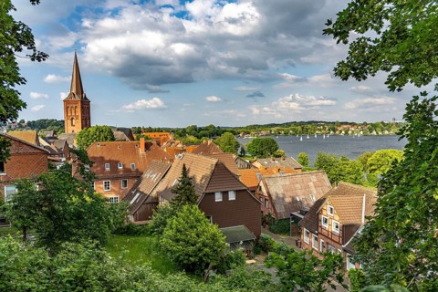 Plön with St Nicholas' Church on the Great Plön Lake, Schleswig-Holstein, Germany