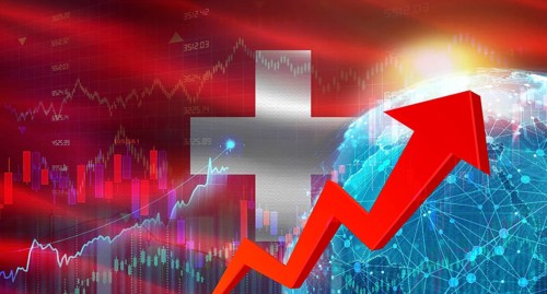 Global financial growth with Switzerland flag. Financial growth with Switzerland flag on economic