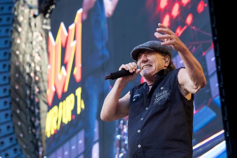 Brian Johnson, lead singer of AC/DC live on Power Up Tour 2025 at the Olympiastadion Berlin on 30