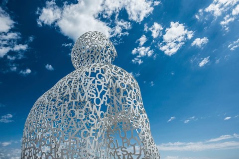 Sculpture made of letters, Le Nomade, artist Jaume Plensa, Antibes, Provence Alpes Côte d'Azur,