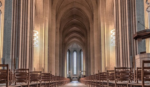 Copenhagen, Denmark, January 03, 2017: Interior photography of the impressive hall in Grundtvigs