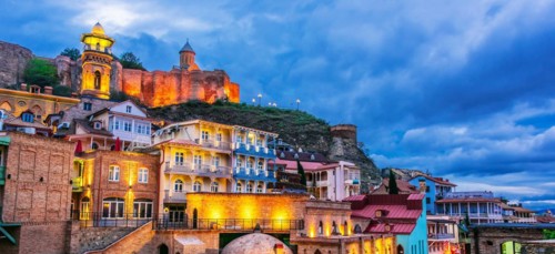 View of the Old Town of Tbilisi, Georgia after sunset