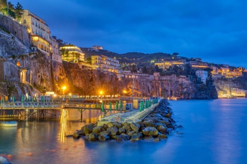 The cliffs of Sorrento on Italy's Amalfi Coast by night