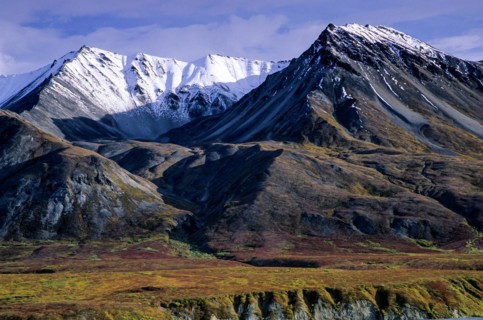 Mount Eielson and tundra landscape in autumn, Mount Eielson and tundra landscape in Indian summer,