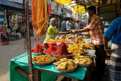 Turmeric kumkum and other pooja puja things in a shop at Swamimalai near Kumbakonam, Tamil Nadu,