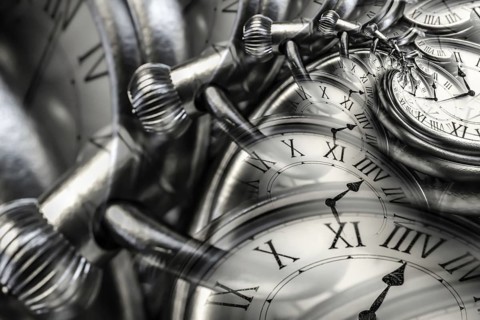 Droste effect background with infinite clock spiral. Abstract design for concepts related to time