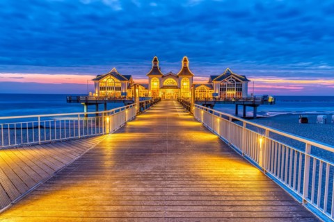 The beautiful pier in Sellin on the island of Rügen in front of sunrise