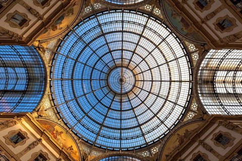 MILAN, ITALY - CIRCA AUGUST 2020: Architecture in Milan fashion Gallery, Italy. Dome roof