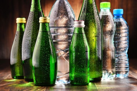 Composition with different sorts of bottles containing mineral water