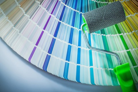 Colour palette for paint roller on white background