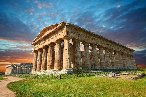 The ancient Doric Greek Temple of Hera of Paestum built in about 460-450 BC. Paestum archaeological