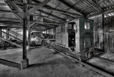 Discarded diesel locomotive in the Bavarian peat and bog museum, Rottau, Grassau, Upper Bavaria,