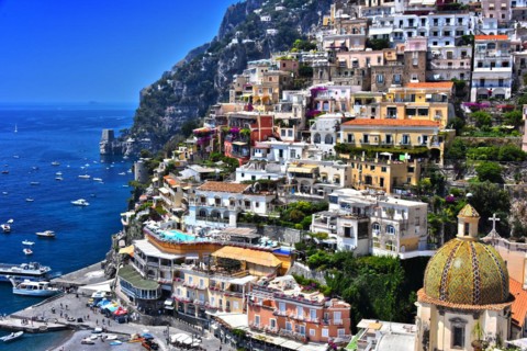 City of Positano on Amalfi coast in the province of Salerno, Campania, Italy
