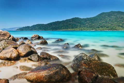 Amazing turquoise sea on tropical island. Landscape, vacation, summer travel concept