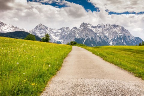 Country road in the Karwendel Mountains of the alps in Bavaria