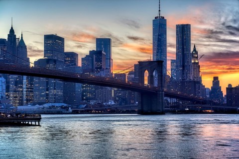New York. Manhattan. Panorama at sunset
