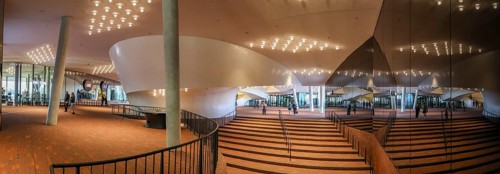 Panorama photo of the visitor floor of the Elbe Philharmonic Hall Hamburg, Hanseatic City of