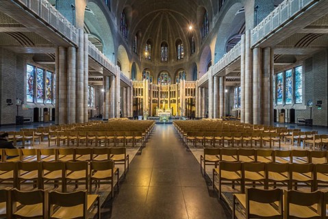 Koekelberg, Brussels capital Region Belgium, 09 30 2019 Interior design of the catholic basilica of
