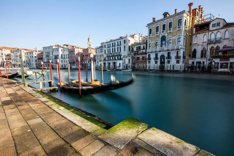 Gondola jetty on the Grand Canal, long exposure, Venice, Italy
