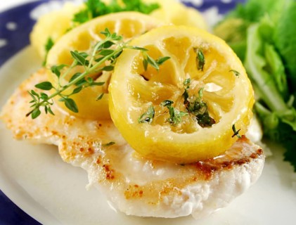 Pan fried pearl perch with caramelized lemon ginger and thyme