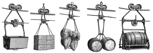 Historical illustration, 19th Century, Cable car transport systems, Fördergefäße und Lasten einer