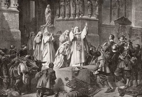 The Abbess of Frauenchiemsee protects her convent, Swedish mercenary soldiers Thirty Years' War,