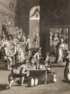 The wedding in Cana of Galilee, Steel engraving 1853, digitally restored