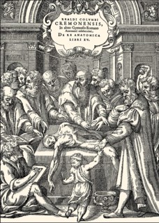 Title page from 1559, Realdo Colombo, anatomy lessons in the 16th century, Titelseite von 1559,