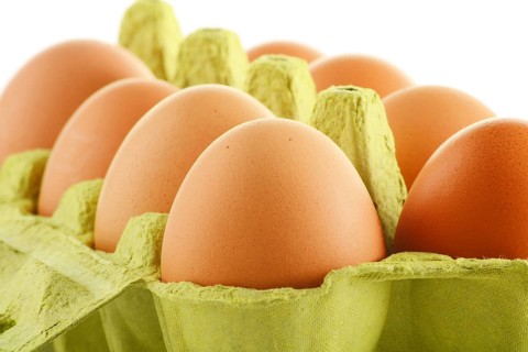 Chicken eggs on kitchen table