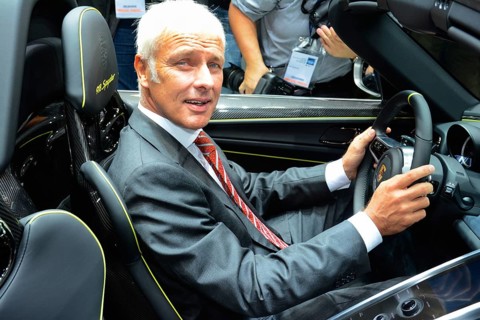 Porsche CEO Matthias Müller in thePorsche 918 at the IAA 2013