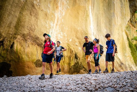 Hikers group, Torrent de Pareis, Sa Calobra, Majorca, Balearic Islands, Spain