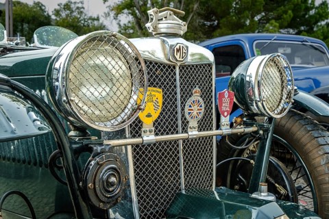 Lisbon, Portugal - Oct 15, 2023: Close-up of front side of MG K-Type Magnette, K3 version, by MG