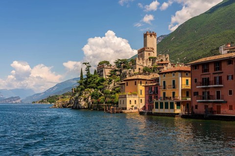 Panoramic view of Scaliger Castle near Malcesine in Italy
