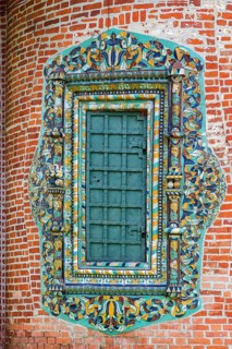 Tile platband at a window of Church of Saint Nicholas (Nikita wet) in Yaroslavl, Russia