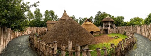 Wexford, Ireland, 18 August, 2022: panorama view of a reconstructed early medieval ringfort in the