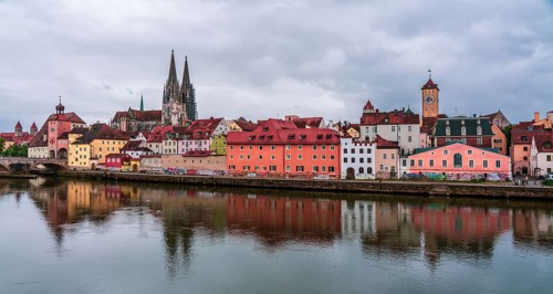 Panoramic view of Regensburg's old town on the Danube in Germany