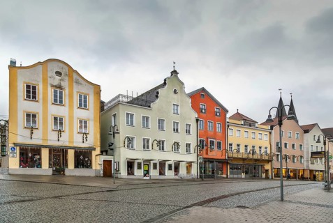 Main market square with historical houses in Eichstatt, Germany