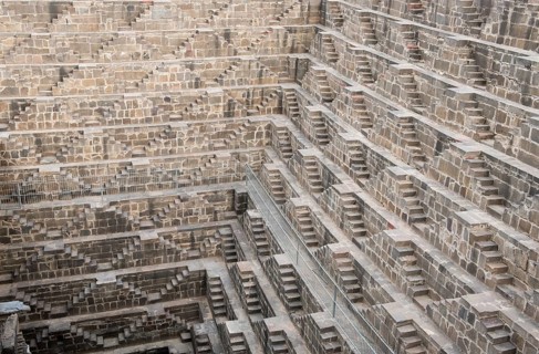 Details of the ancient stepwell of chand baori, at the village of Abhaneri, near Jaipur, Rajasthan