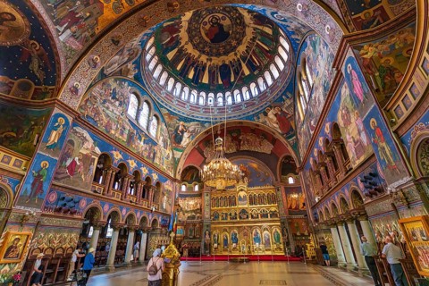 Interior of Holy Trinity Cathedral in Sibiu, Transylvania, Romania