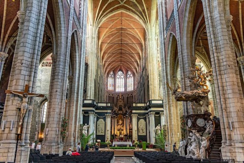 Interior of Saint Bavo's Cathedral, a catholic church in Ghent, Belgium